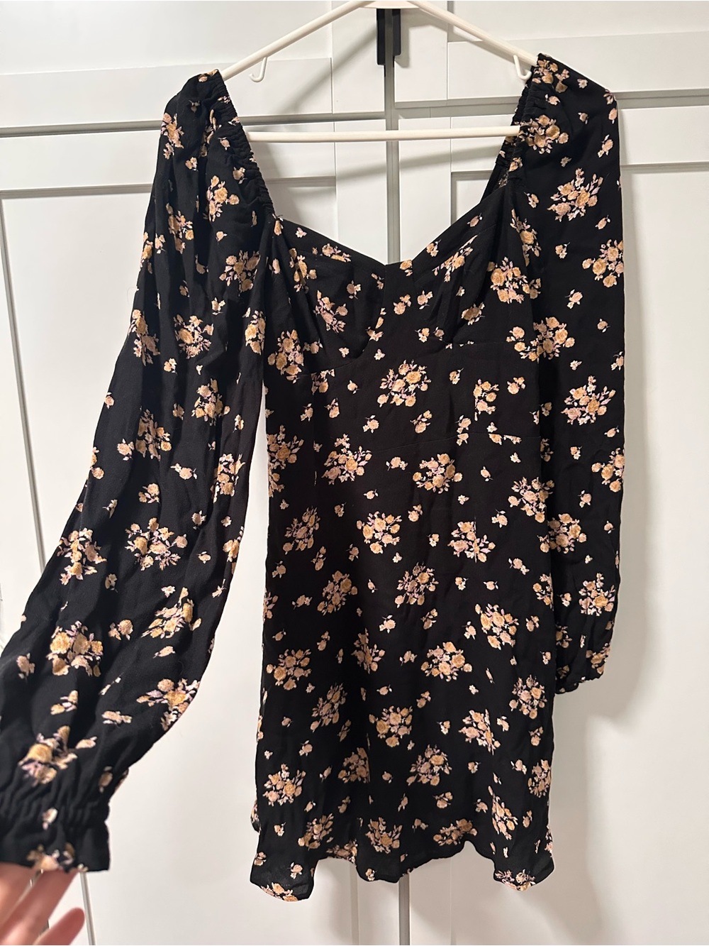 Altar'd State Black Long-Sleeve Mini Dress with Peach Floral Print